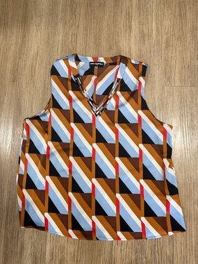 Karl Lagerfeld Retro Geometric Sleeveless V-Neck Top size XL